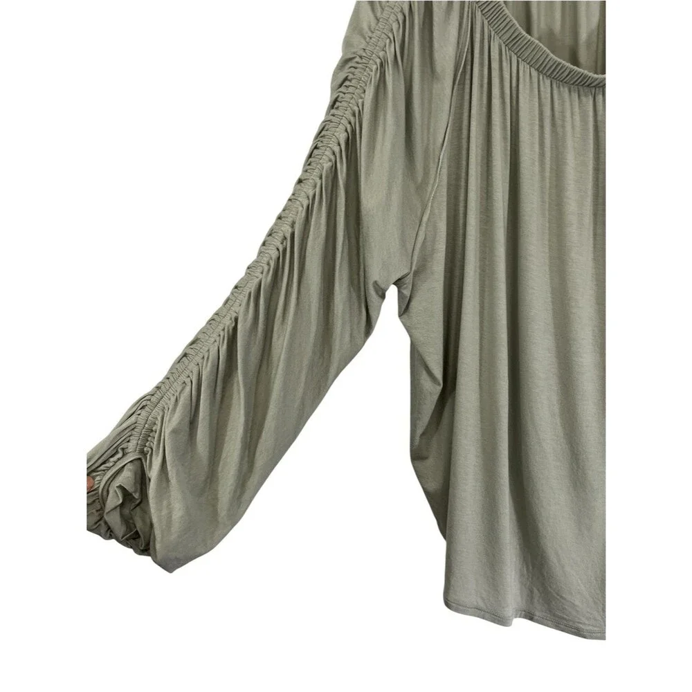 Free People Serenade Tee Sage Green Ruched Sleeve Convertible Top Small